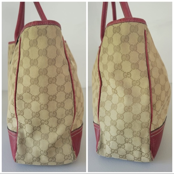GUCCI Authentic GG Canvas Red Leather Princy Tote Bag - Picture 5 of 7